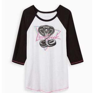 Torrid Lovesick Snake Black White Baseball Tee Shirt Top Size: 00 M/L (10) NWT